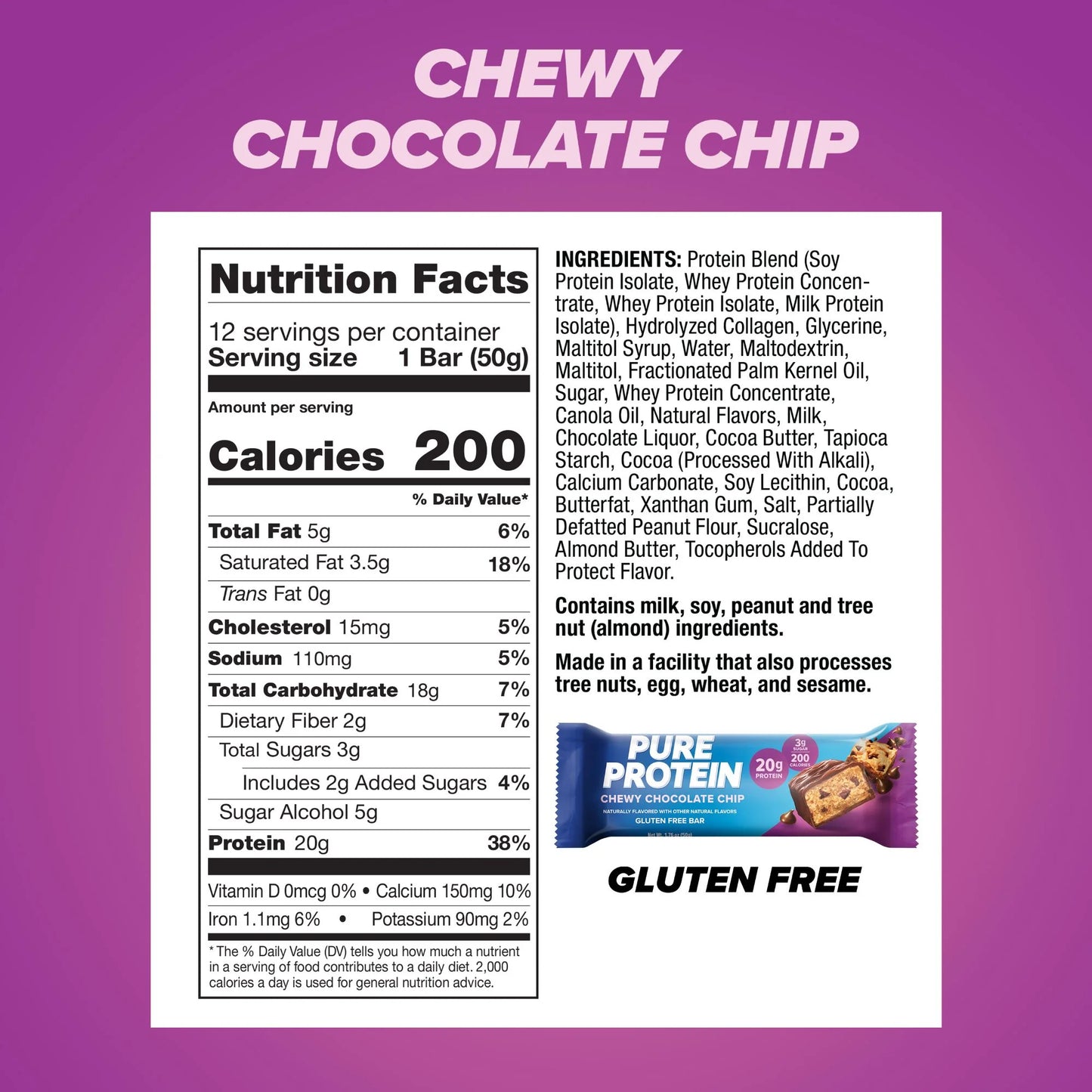 High Protein Bar, Chewy Chocolate Chip, 20G Protein, 12 Ct