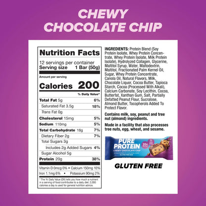 High Protein Bar, Chewy Chocolate Chip, 20G Protein, 12 Ct