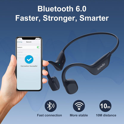 Bone Conduction Headphones, Open Ear Bluetooth 6.0 Headphones with Mic, Lightweight Wireless Sports Headphones, 10H Playtime, IPX6 Sweatproof Headphones for Running, Gym, Cycling